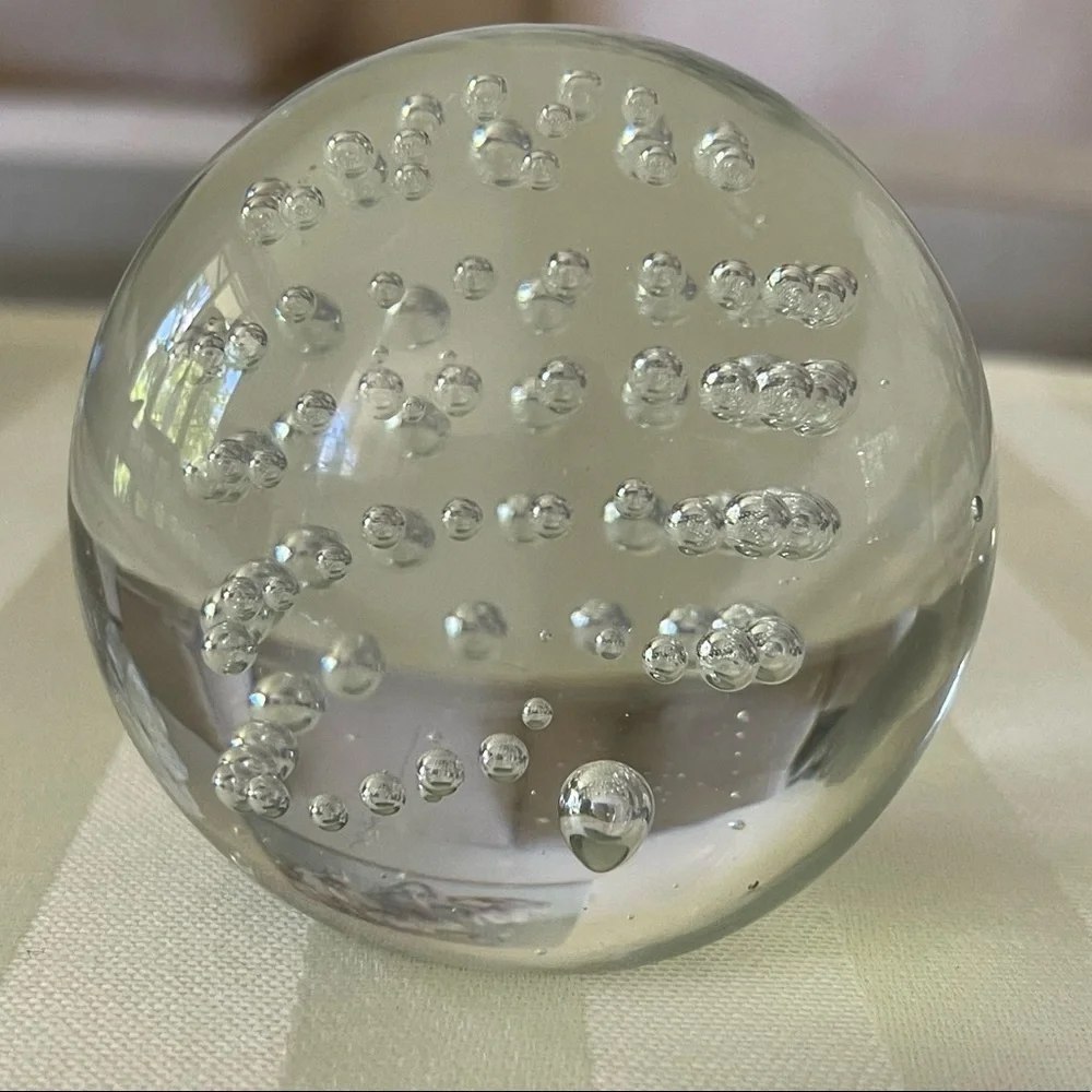 Three Paperweights 2 Vintage Clear Round Glass With Bubbles Murano Style & Bunny - Picture 10 of 16